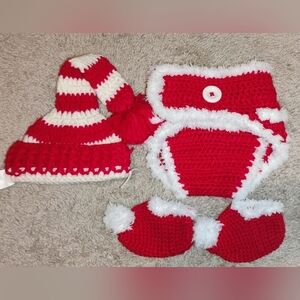 Red and White Striped Crochet Hat with Pom-Pom